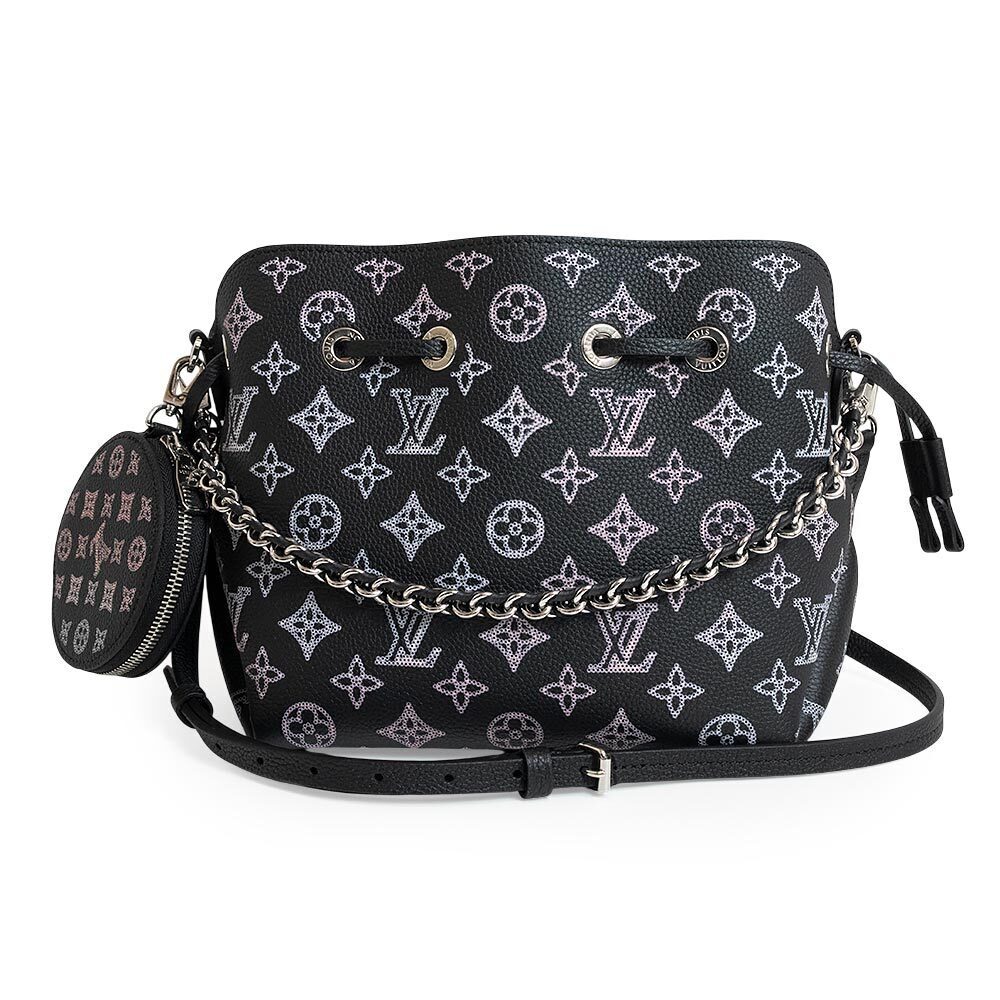 Louis Vuitton Bella Chain Handbag Crossbody Bag Mahina Leather Black Pink